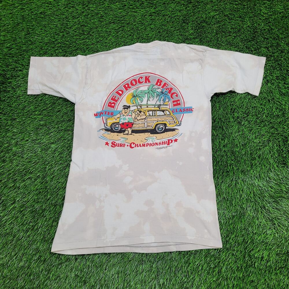 Vintage 1986 Bedrock Beach Surfing Shirt XS/S 18x26 Beige